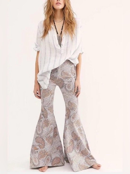 Free People Denim - Free People We The Free Just Float On Flare Jeans Limestone Paisley Size 26